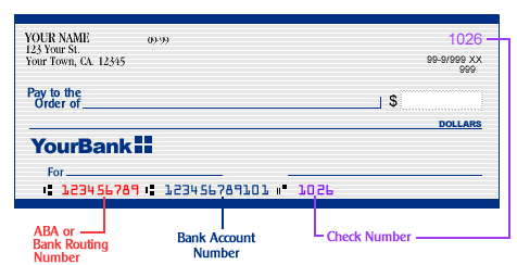 Reference check showing where routing and account numbers are located